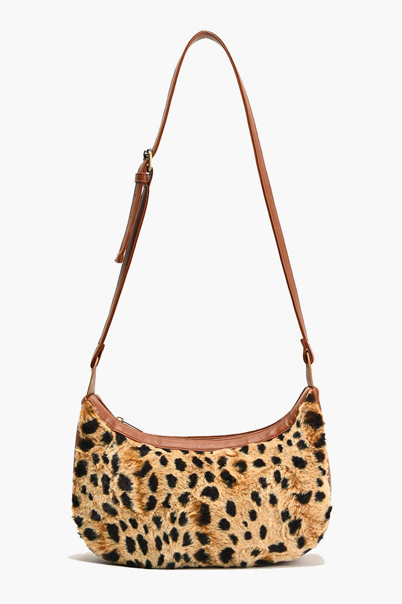 Leopard Fur Sling Bag with Adjustable Strap