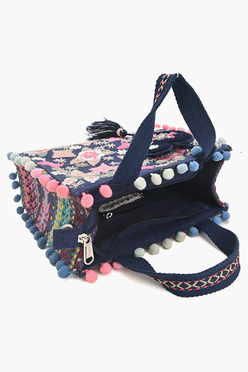 Whimsical Navy Blue Mini Tote Bag