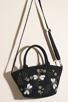 Honeybee Embellished Mini Bucket Crossbody Bag