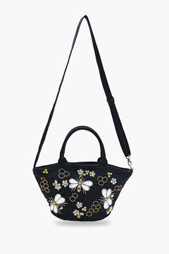 Honeybee Embellished Mini Bucket Crossbody Bag