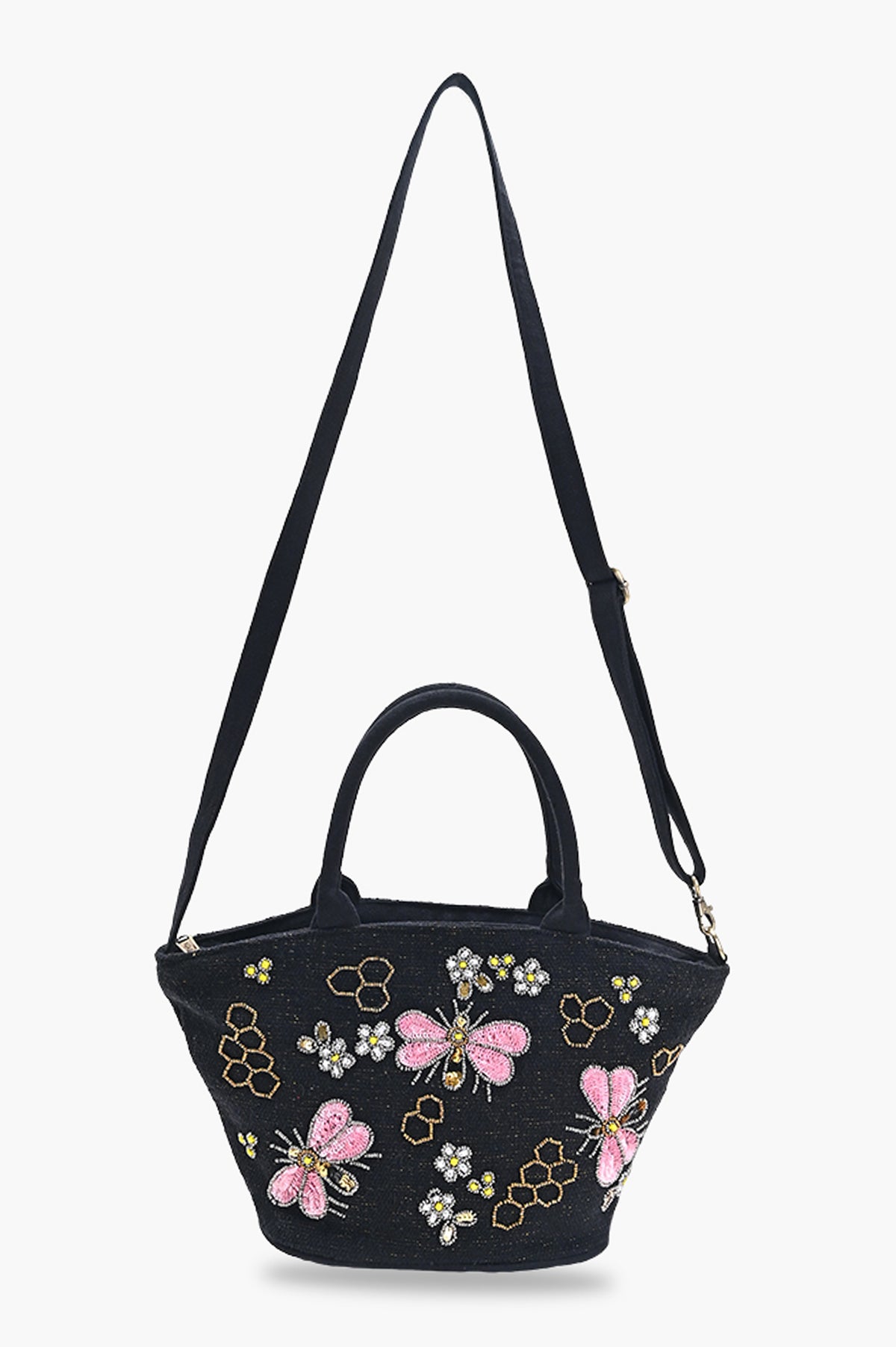 Honeybee Embellished Mini Bucket Crossbody Bag