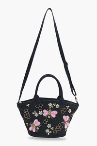 Honeybee Embellished Mini Bucket Crossbody Bag