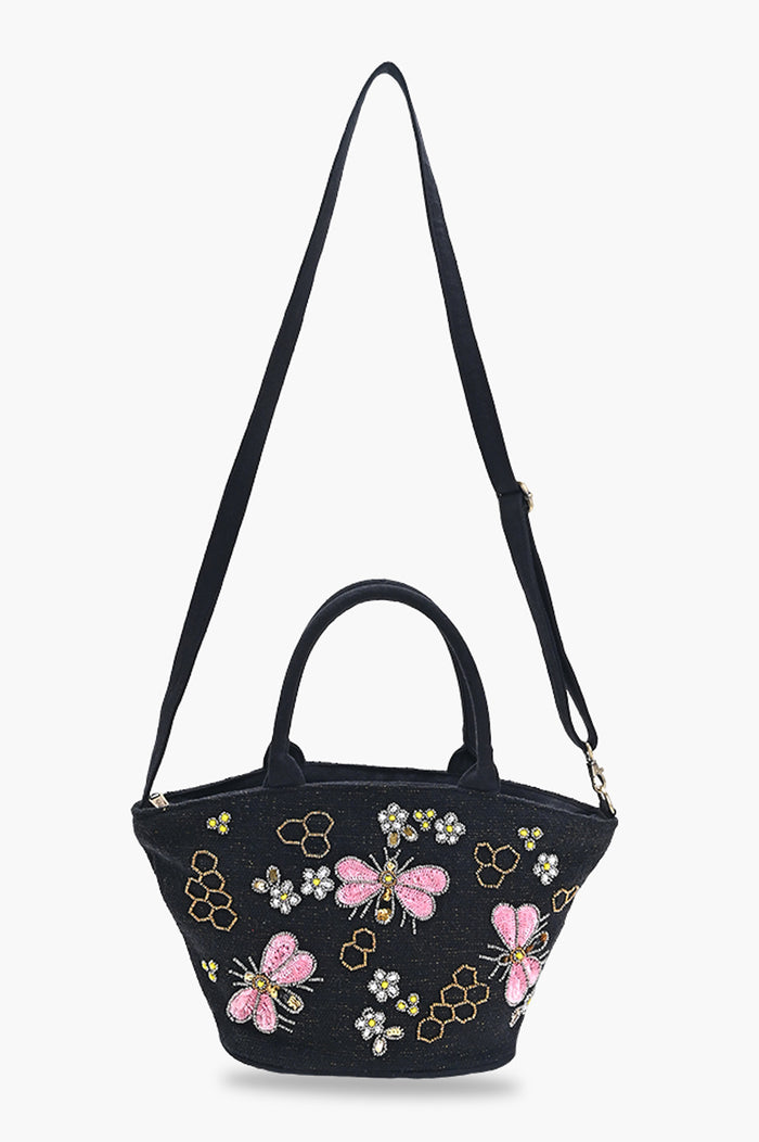 Honeybee Embellished Mini Bucket Crossbody Bag
