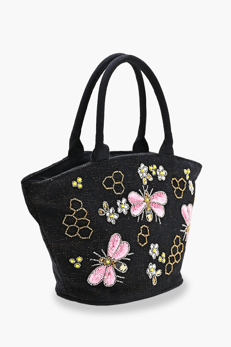 Honeybee Embellished Mini Bucket Crossbody Bag
