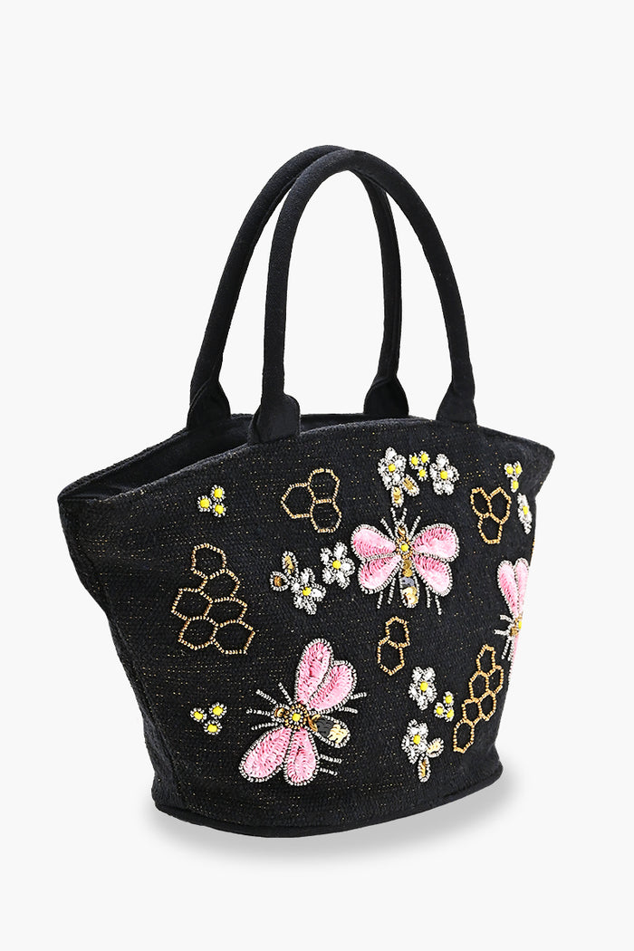 Honeybee Embellished Mini Bucket Crossbody Bag