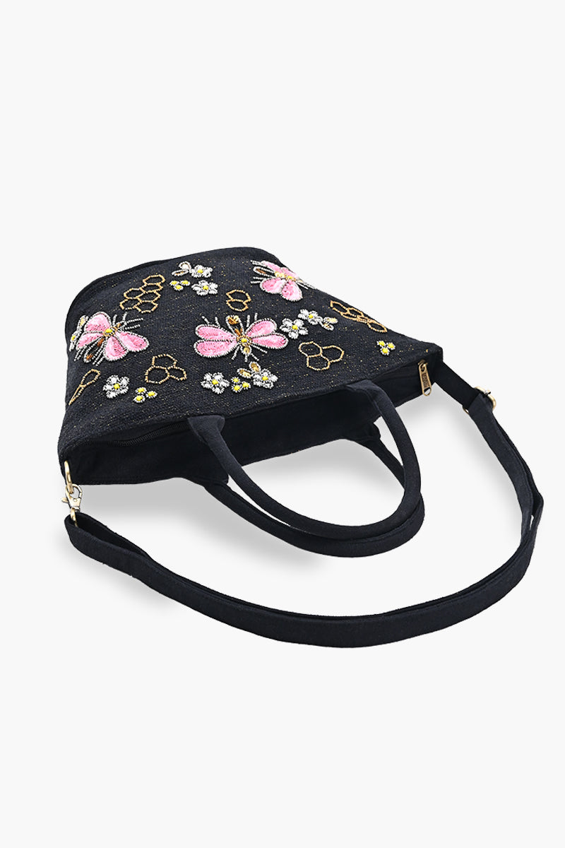Honeybee Embellished Mini Bucket Crossbody Bag