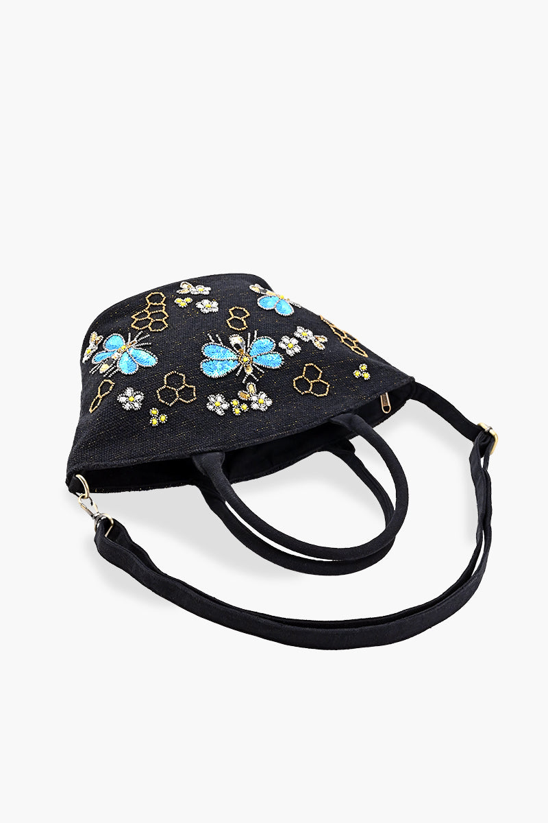 Honeybee Embellished Mini Bucket Crossbody Bag
