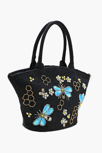 Honeybee Embellished Mini Bucket Crossbody Bag