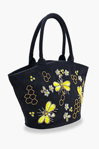 Honeybee Embellished Mini Bucket Crossbody Bag