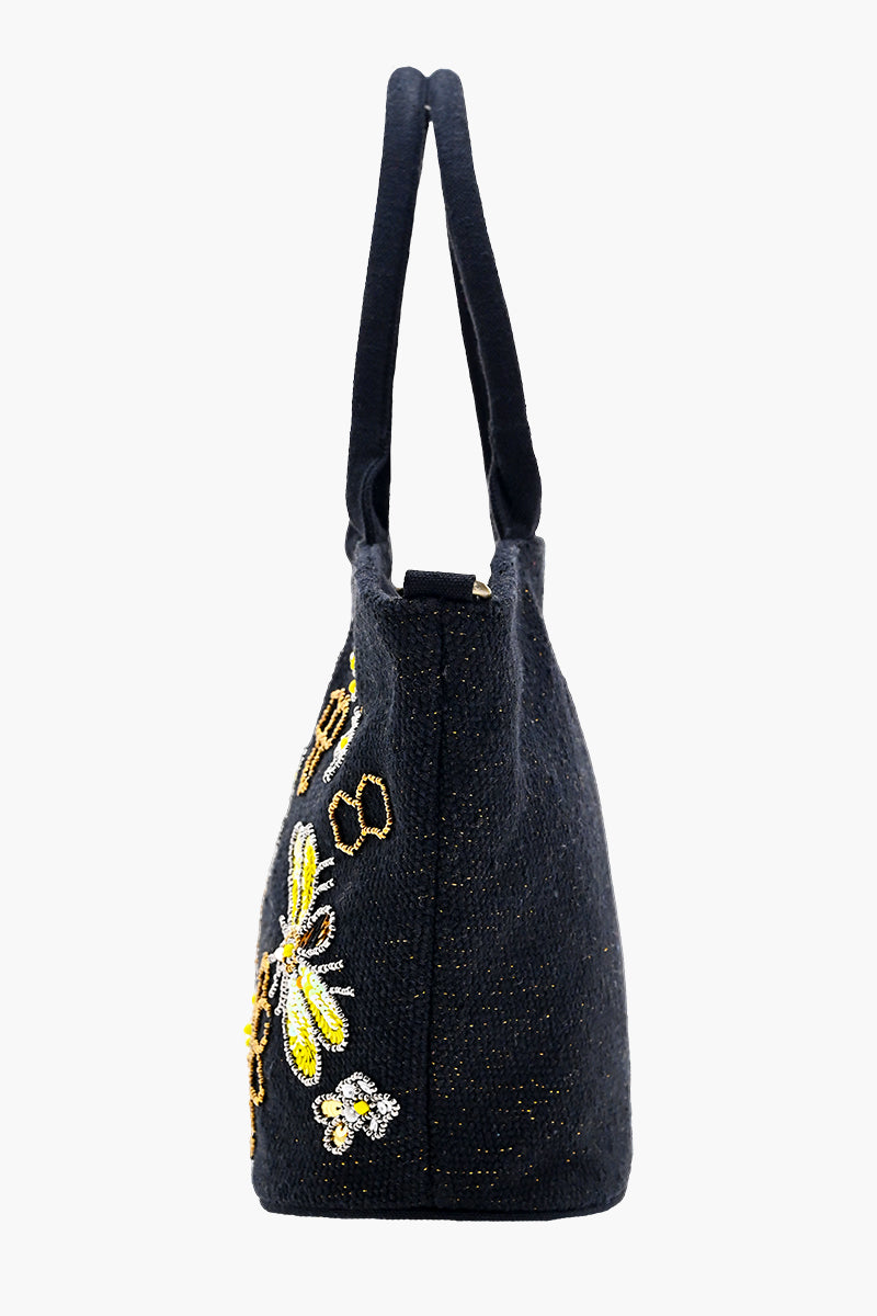 Honeybee Embellished Mini Bucket Crossbody Bag