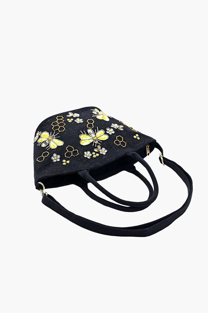 Honeybee Embellished Mini Bucket Crossbody Bag