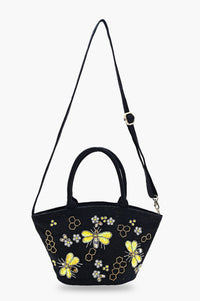 Honeybee Embellished Mini Bucket Crossbody Bag