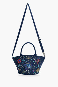 Navy Blue Embellished Mini Bucket Crossbody Bag