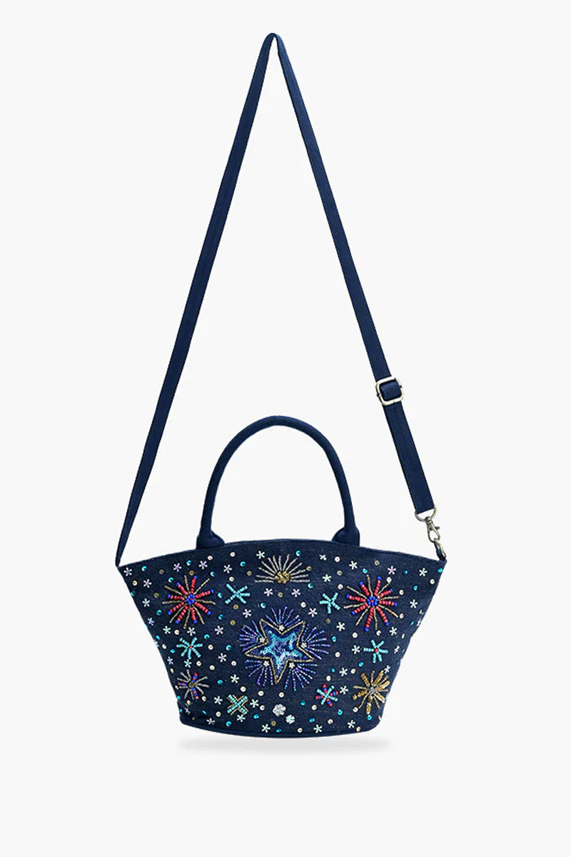 Navy Blue Embellished Mini Bucket Crossbody Bag