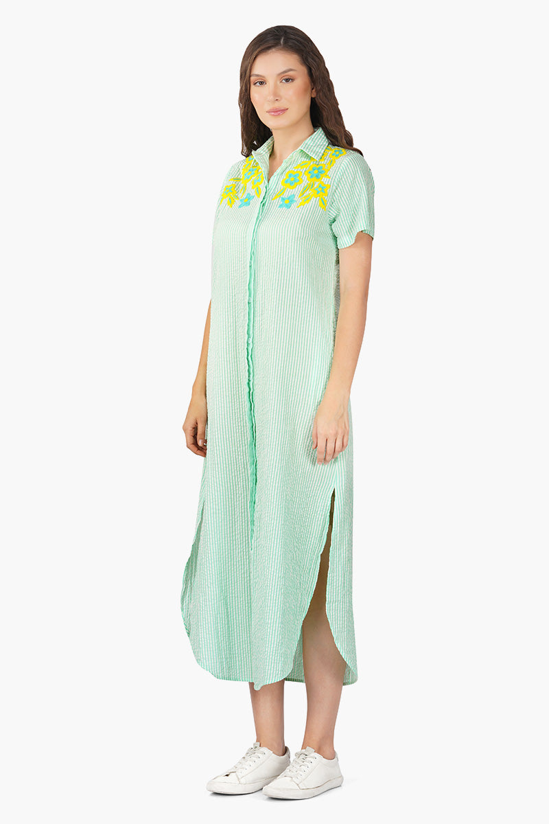 Stripes And Florals Shirt Dress