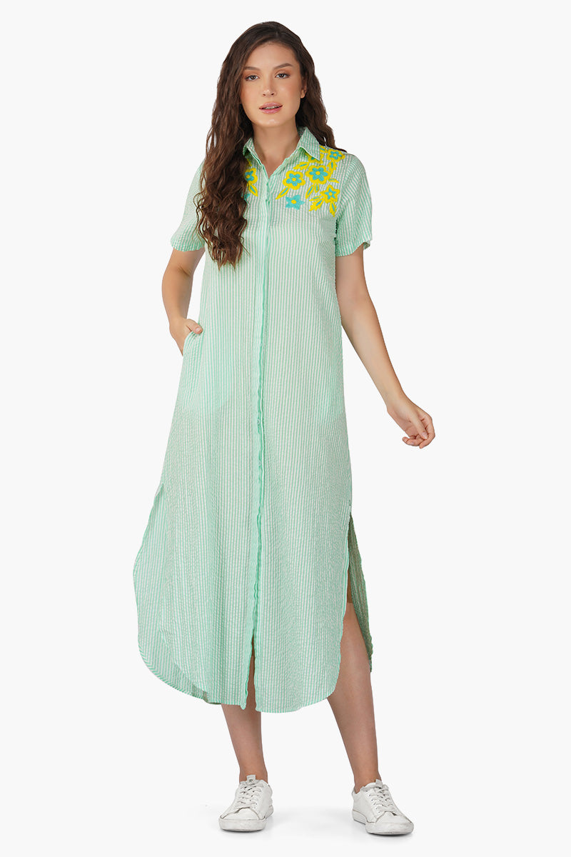 Stripes And Florals Shirt Dress
