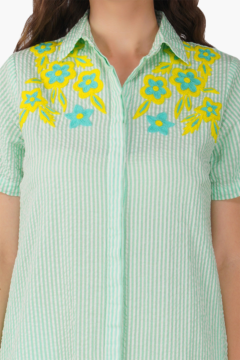 Stripes And Florals Shirt Dress