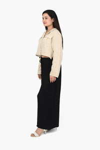 Chic Midnight Fully Lined Wide-Leg Trousers In Black With Comfortable Drawstring Tie