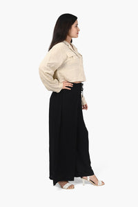 Chic Midnight Fully Lined Wide-Leg Trousers In Black With Comfortable Drawstring Tie