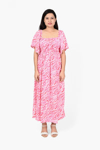Blushing Safari Pink Maxi Dress With All-Over White Animal Print