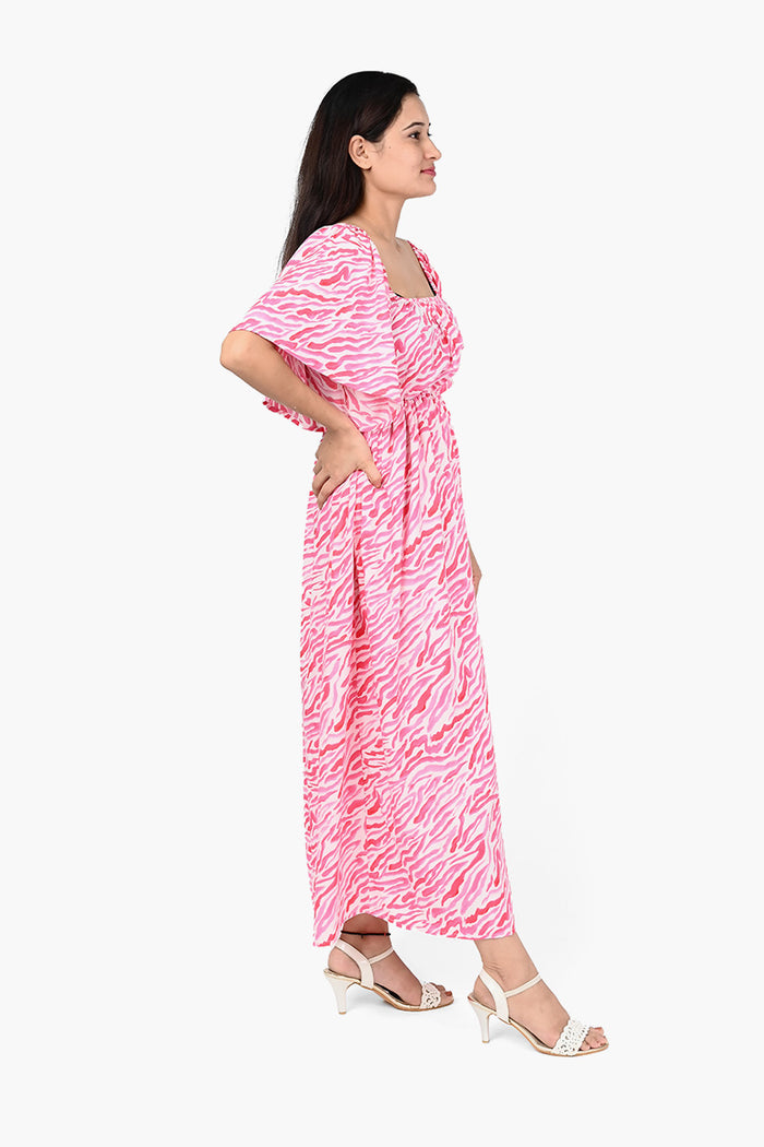 Blushing Safari Pink Maxi Dress With All-Over White Animal Print