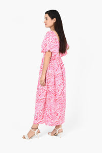 Blushing Safari Pink Maxi Dress With All-Over White Animal Print