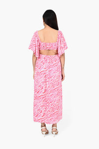 Blushing Safari Pink Maxi Dress With All-Over White Animal Print