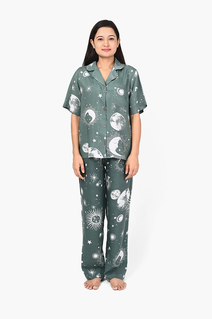 Starry Dreamscape Green Night Suit