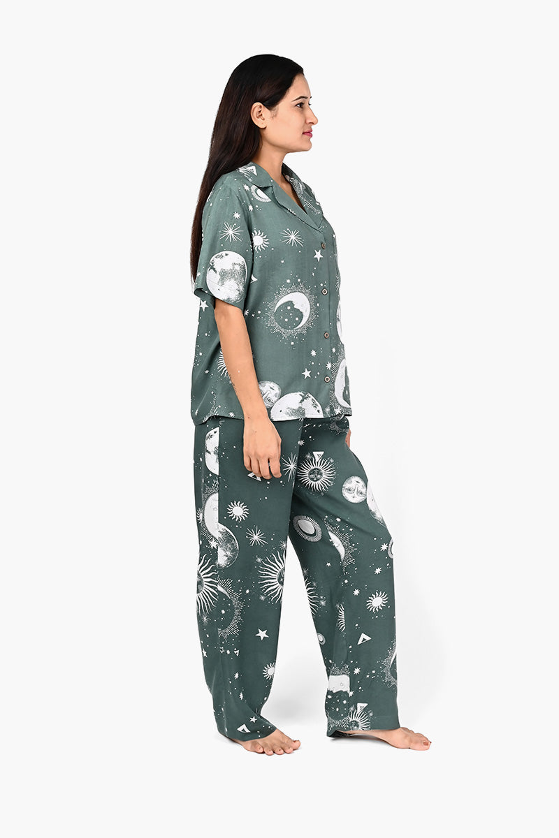 Starry Dreamscape Green Nightwear Set