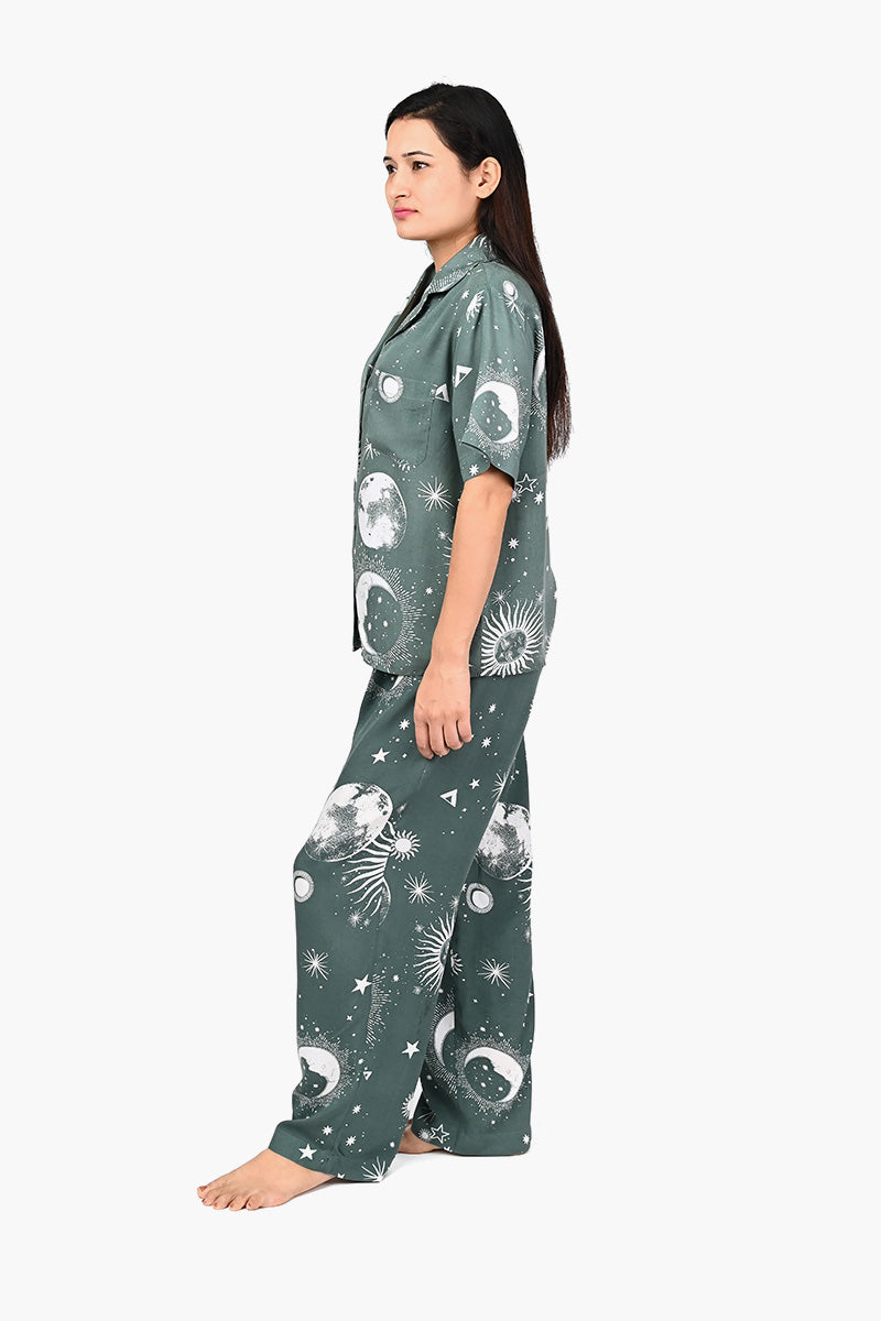 Starry Dreamscape Green Night Suit