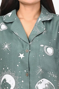 Starry Dreamscape Green Night Wear Coordinate Set