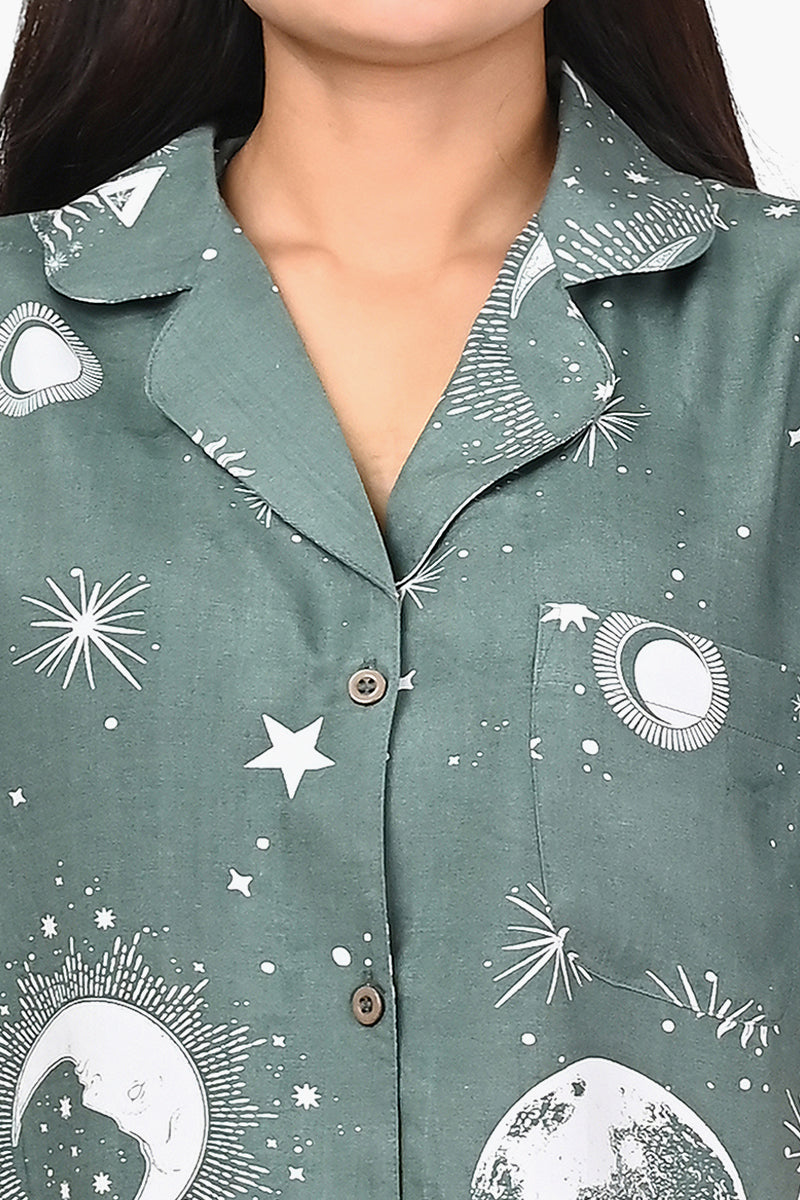 Starry Dreamscape Green Night Suit