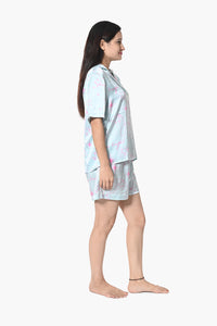 Tropical Escapade Green Button Down Shirt & Relaxed Fit Shorts Night Wear Set