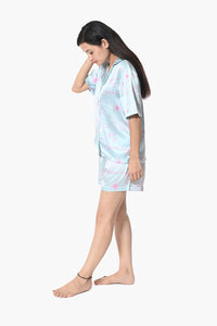 Tropical Escapade Green Button Down Shirt & Relaxed Fit Shorts Night Wear Set
