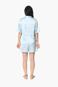 Tropical Escapade Green Button Down Shirt & Relaxed Fit Shorts Night Wear Set
