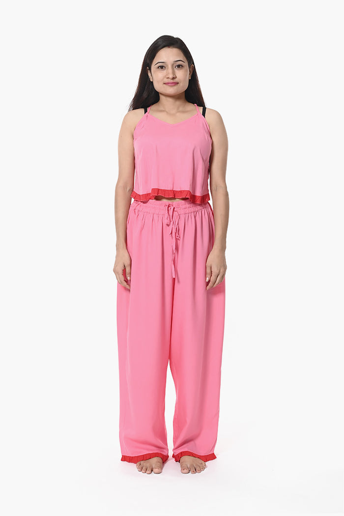 Blushing Dreams Pink Relaxed Wide Leg Trousers Night Wear Set