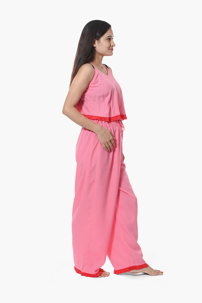 Blushing Dreams Pink Relaxed Wide Leg Trousers Night Wear Set