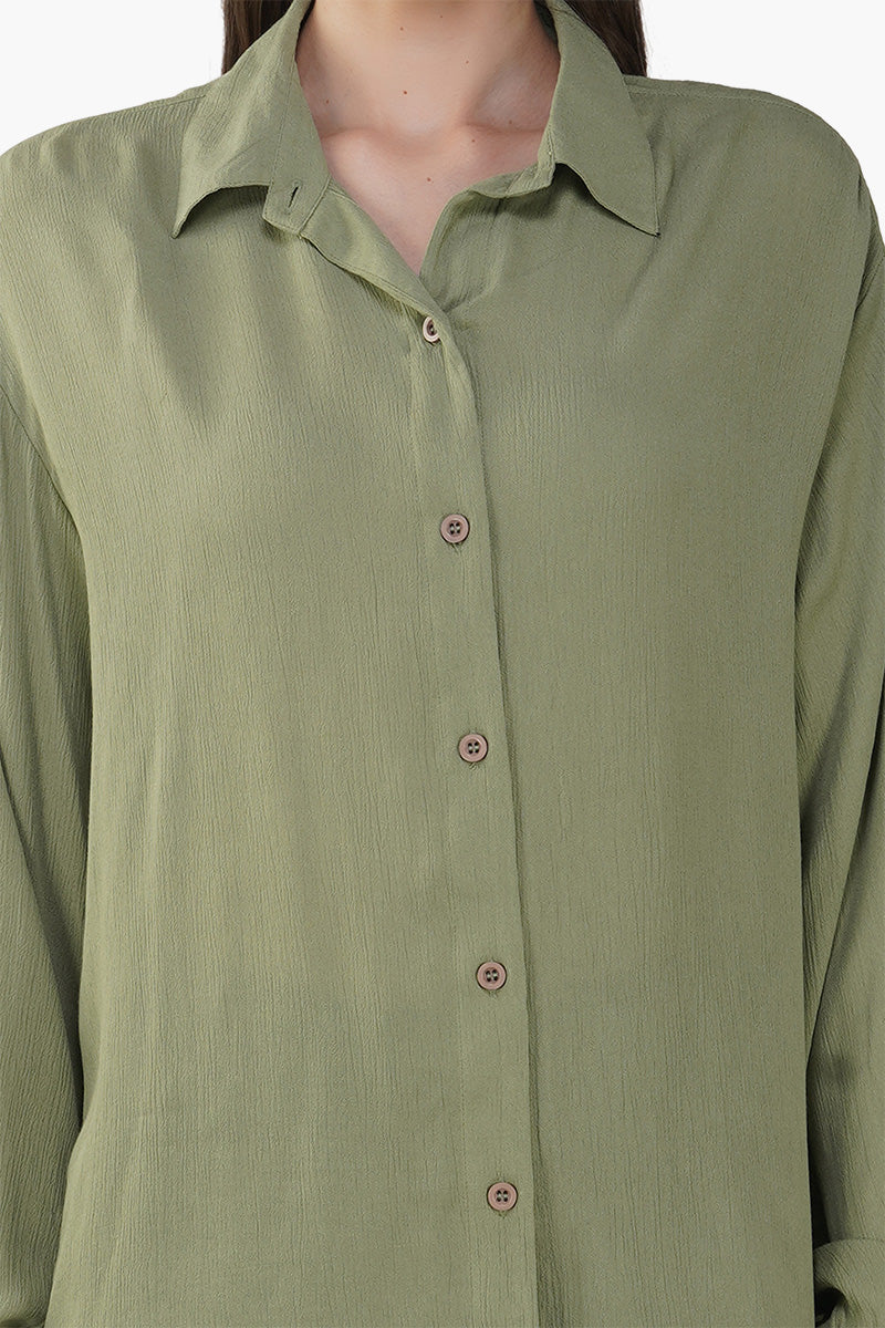 Olive Green Collared Button Down Shirt
