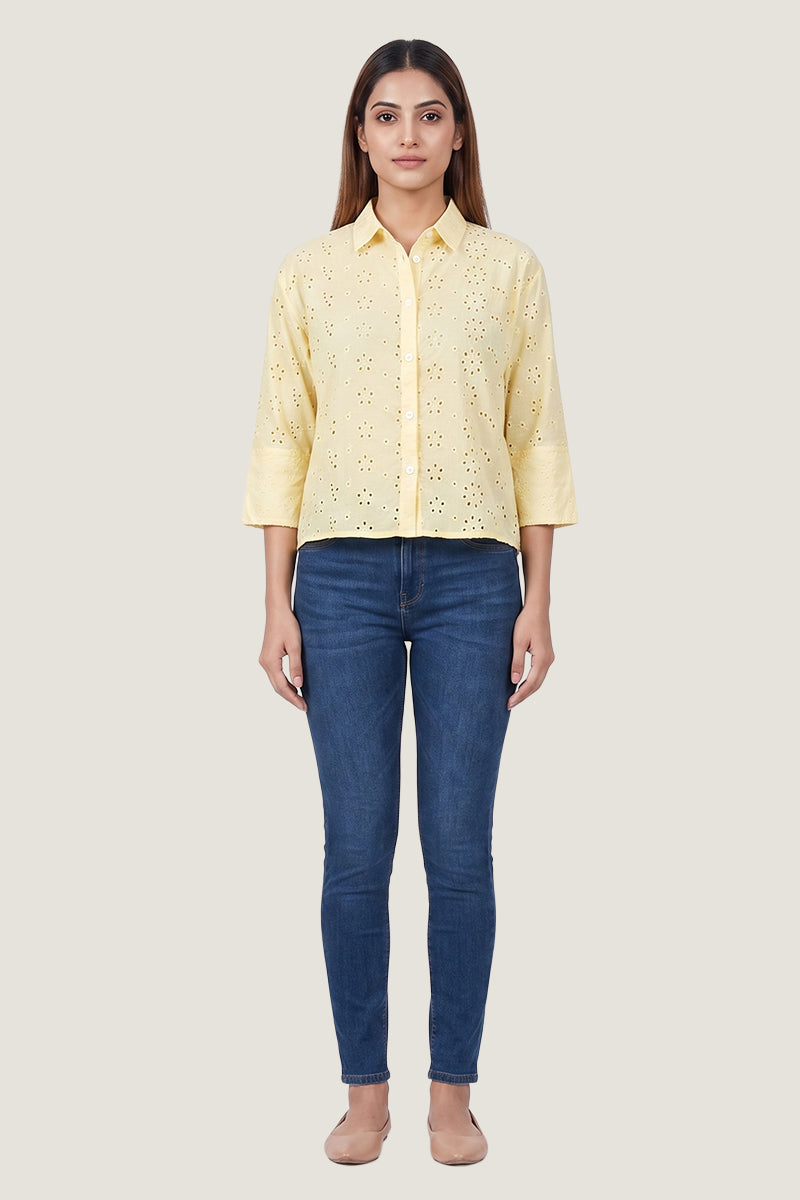 Aura Eyelet Schiffli Cotton Drop Shoulder Shirt