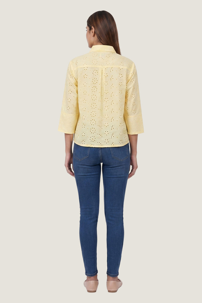Aura Eyelet Schiffli Cotton Drop Shoulder Shirt