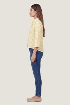 Aura Eyelet Schiffli Cotton Drop Shoulder Shirt
