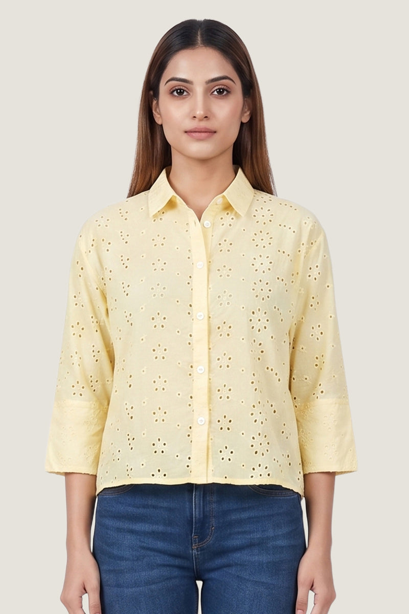 Aura Eyelet Schiffli Cotton Drop Shoulder Shirt