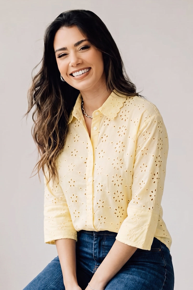 Aura Eyelet Schiffli Cotton Drop Shoulder Shirt