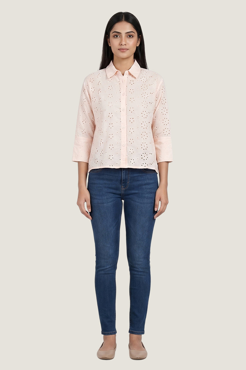 Aura Eyelet Schiffli Cotton Drop Shoulder Shirt