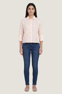 Aura Eyelet Schiffli Cotton Drop Shoulder Shirt