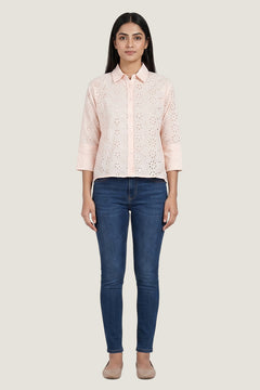 Aura Eyelet Schiffli Cotton Drop Shoulder Shirt