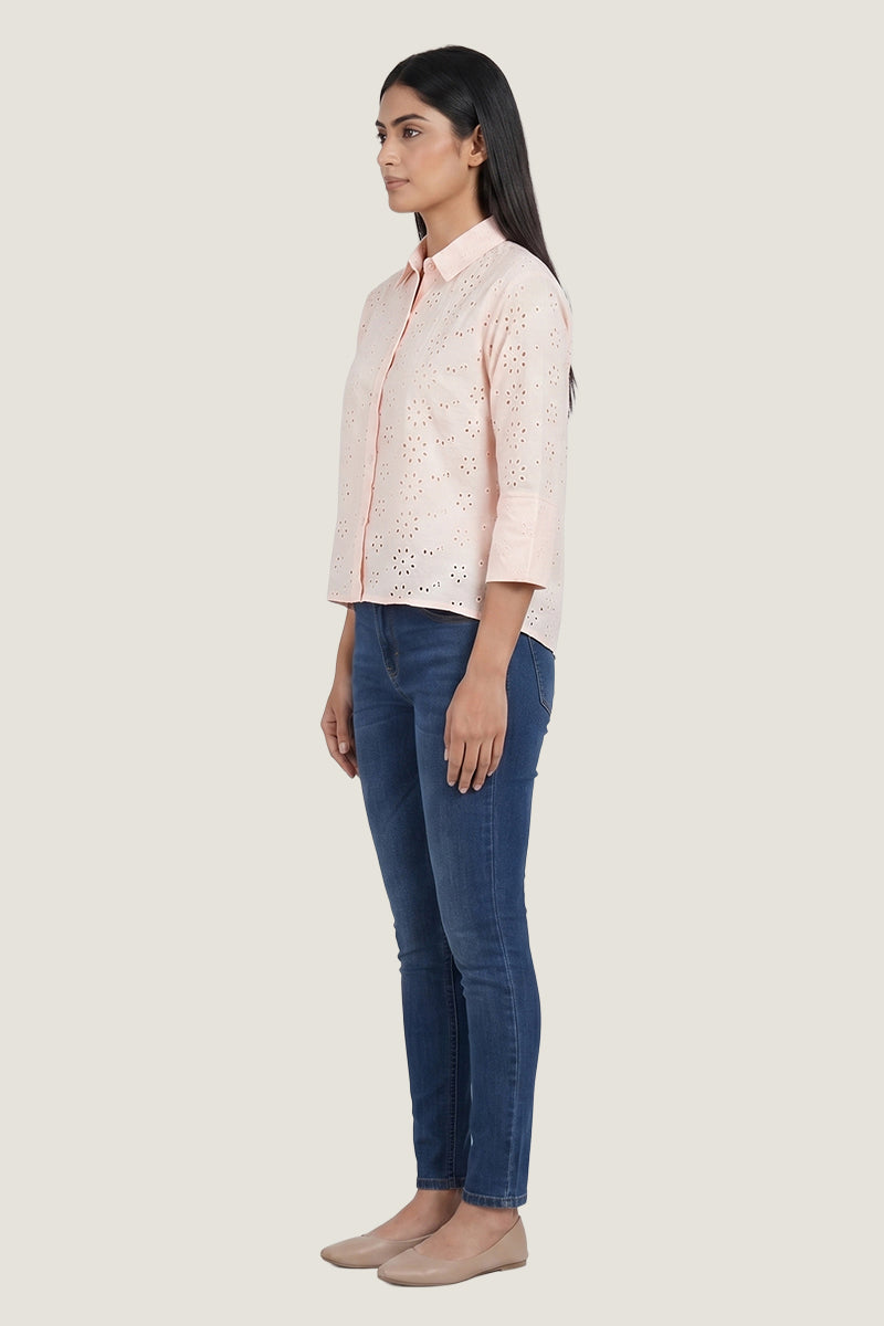 Aura Eyelet Schiffli Cotton Drop Shoulder Shirt