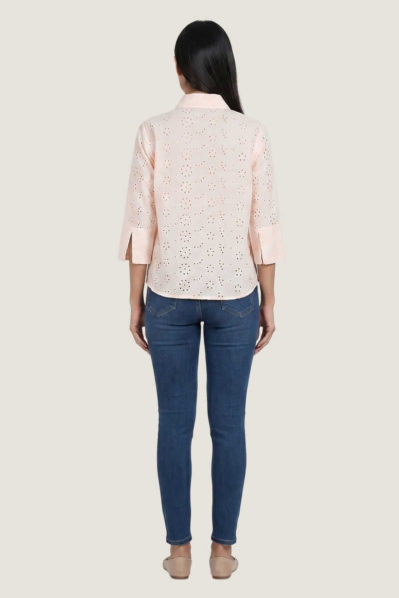 Aura Eyelet Schiffli Cotton Drop Shoulder Shirt