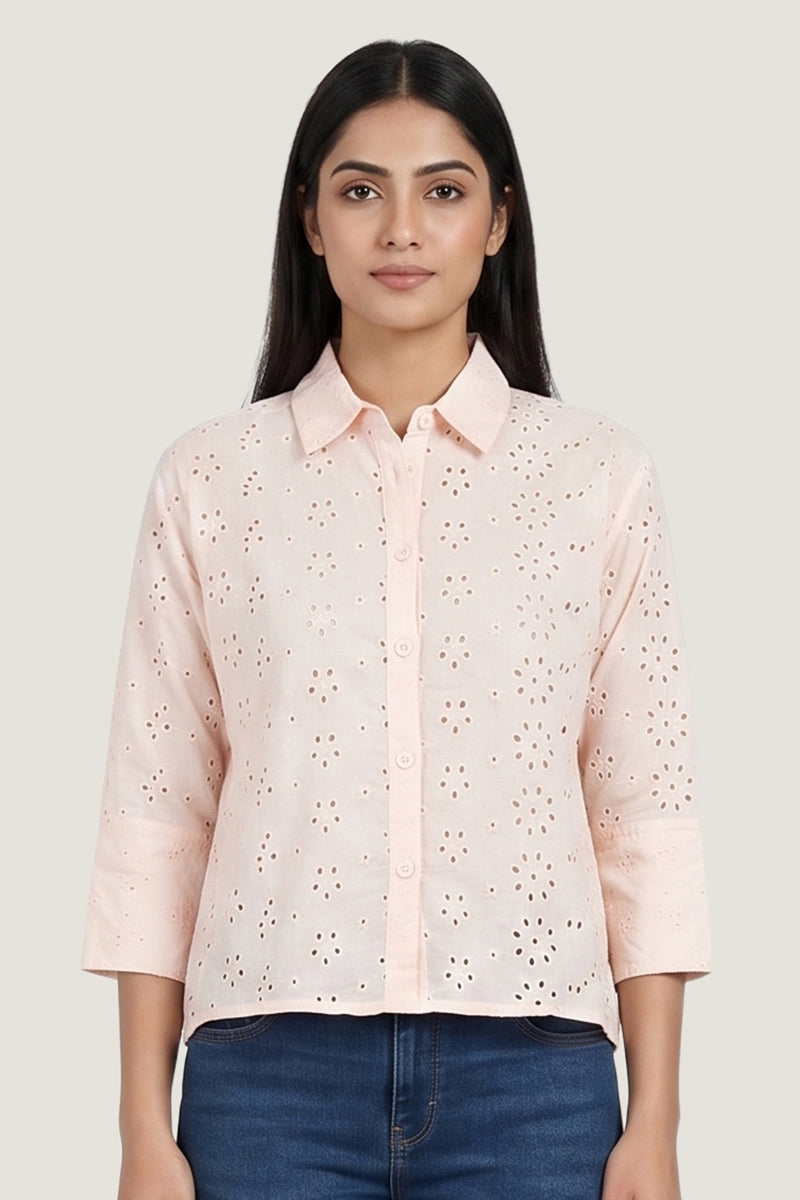 Aura Eyelet Schiffli Cotton Drop Shoulder Shirt