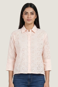 Aura Eyelet Schiffli Cotton Drop Shoulder Shirt